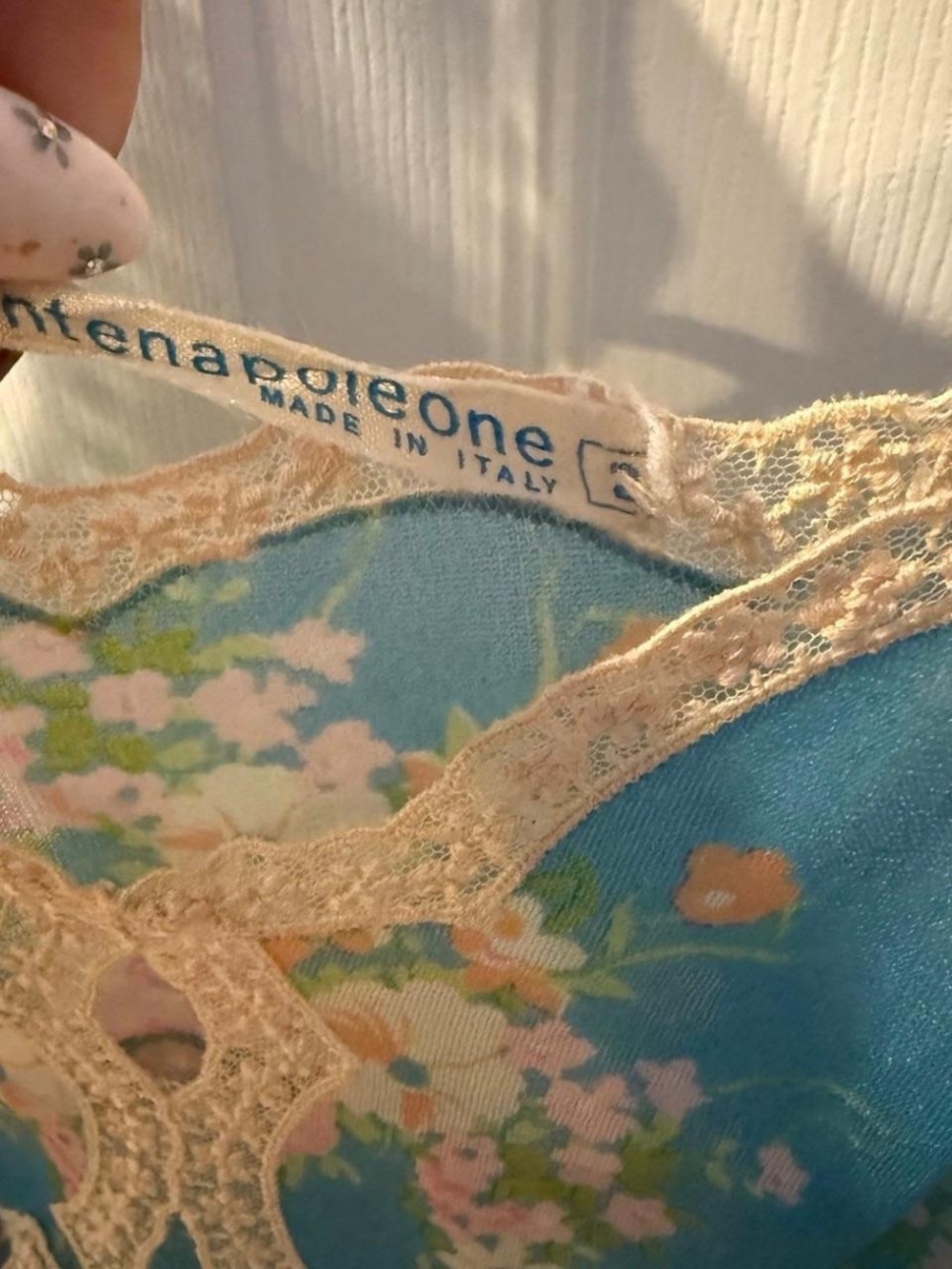 Vintage Made in Italy Montenapoleone Floral Lace Slip Dress Teal Mini Dress - Picture 7 of 8